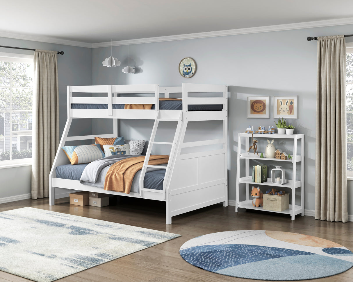 Bunk Bed Twin Over Full White Finish Sturdy Wood Frame Guard Rails Youth Bedroom Furniture 1pc - sold by Home Elegance USA