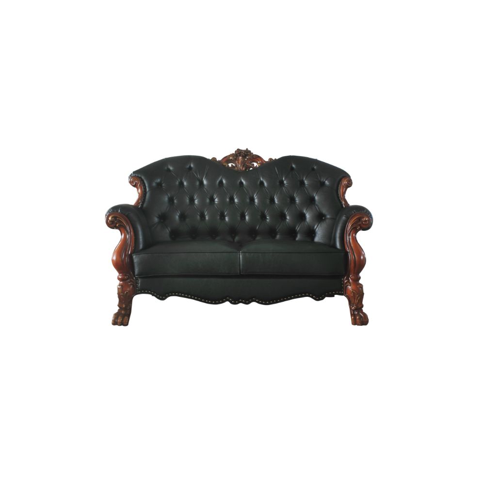 Acme - Dresden Loveseat W/3 Pillows 58231 Synthetic Leather & Cherry Oak Finish