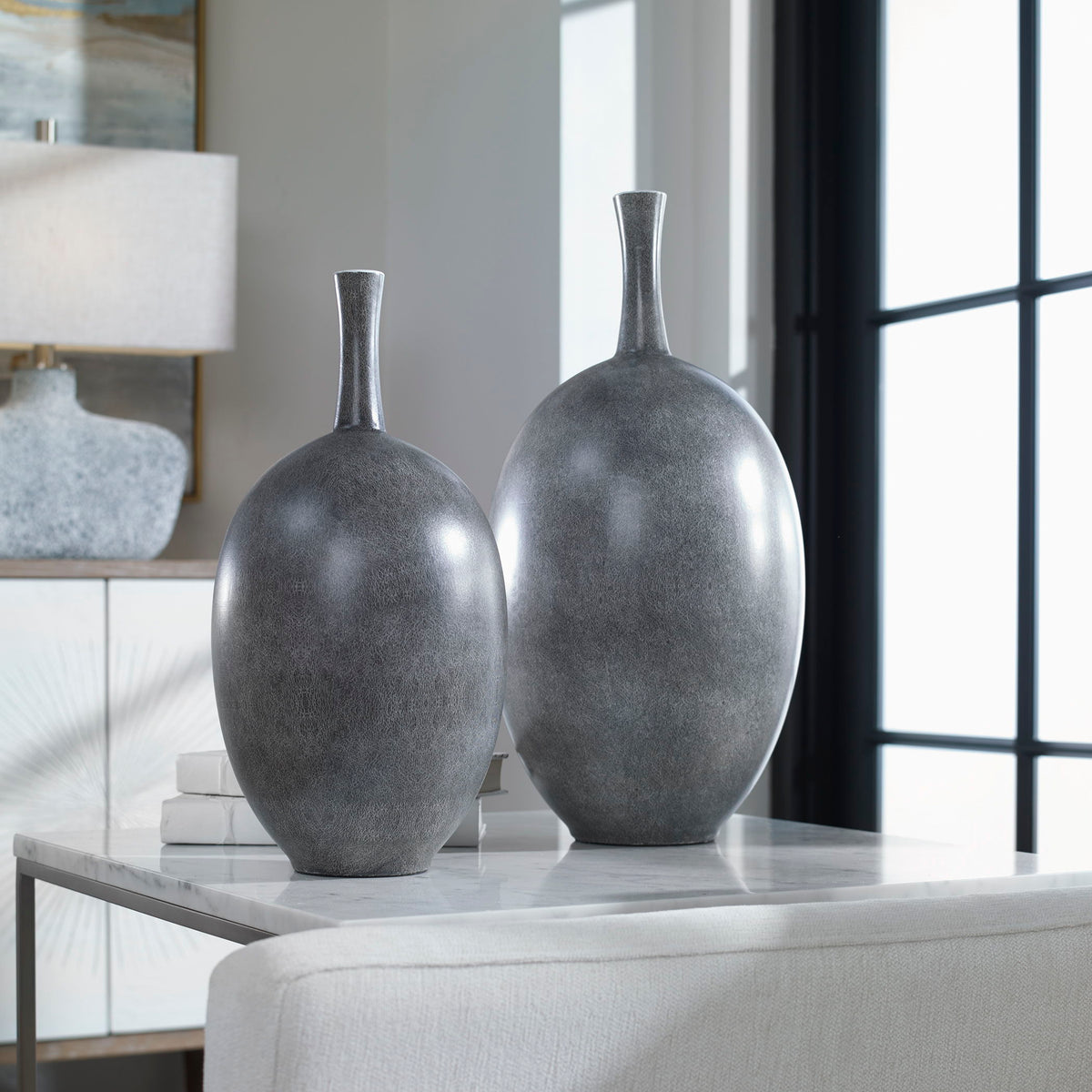 Riordan Modern Vases (Set of 2) - Black / White by Uttermost - View 2