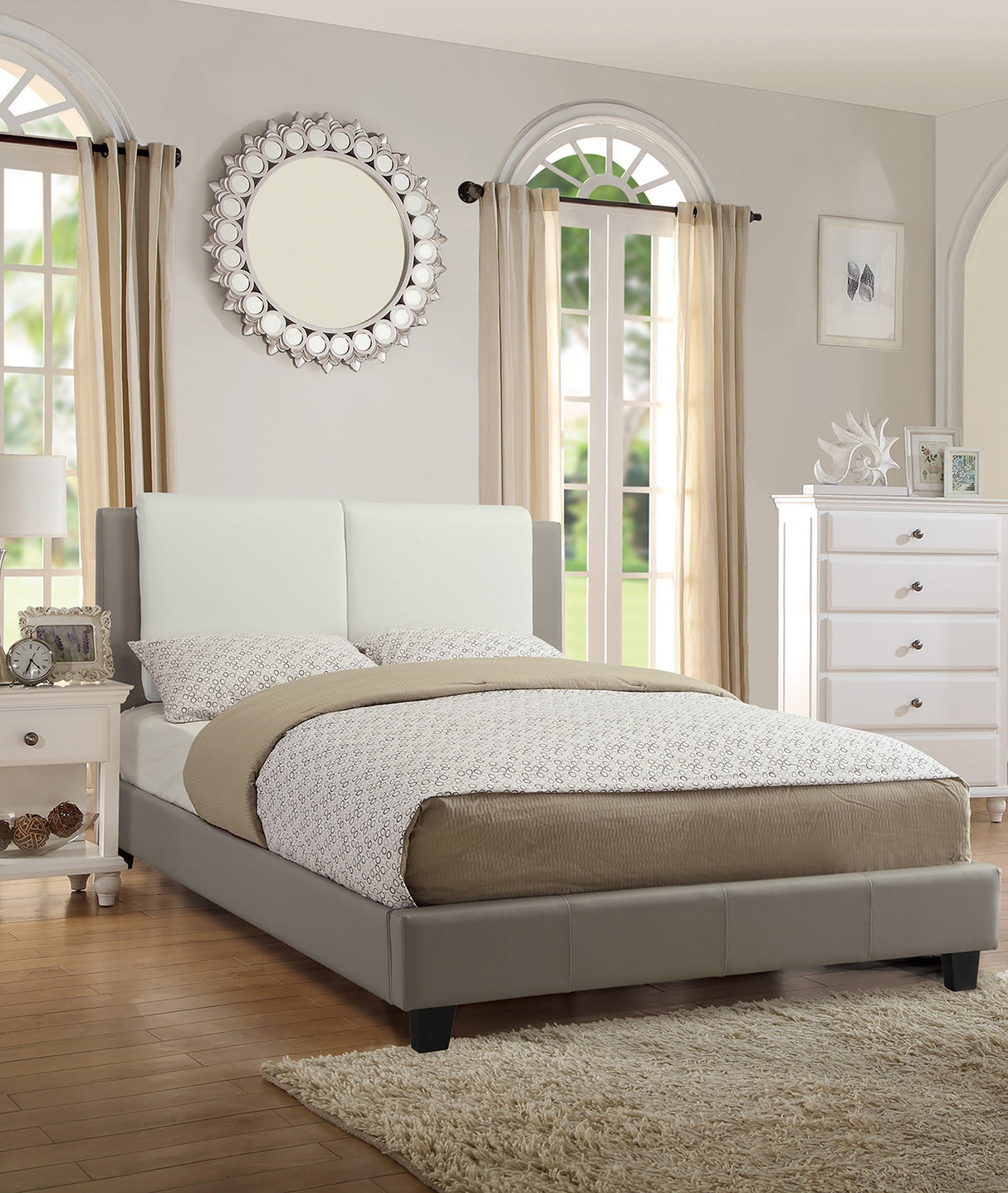 Modern Style 1pc California King Size Bed Set Plastic Legs Two Tone Upholstered Headboard Bedroom Furniture