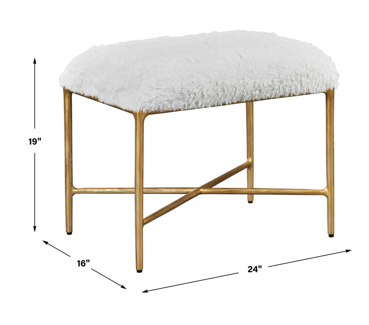 Charmed Sheepskin Small Bench - White / Gold by Uttermost - View 5