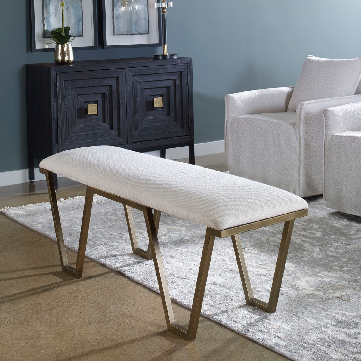 Farrah Geometric Bench - White / Yellow by Uttermost - View 2