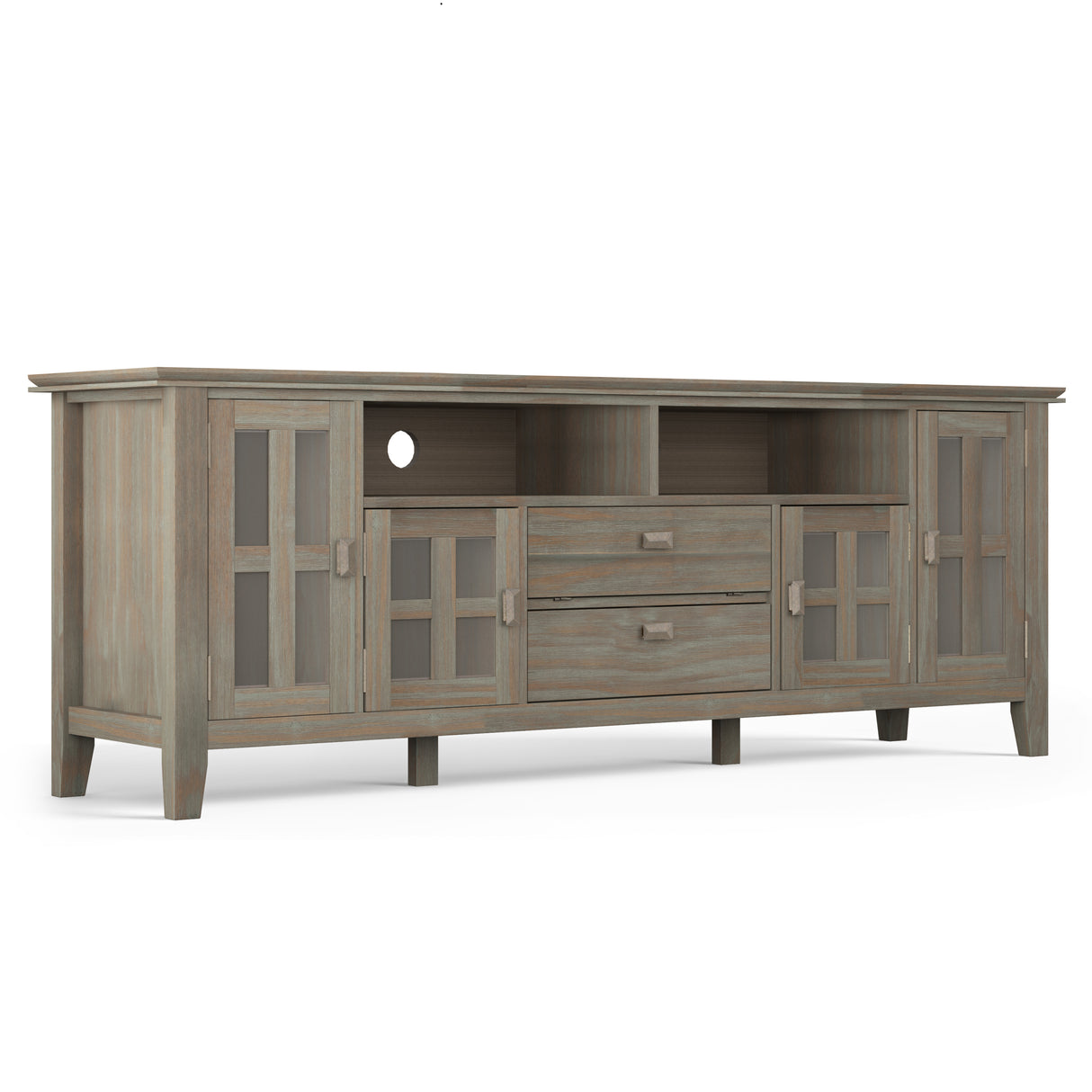 Artisan 72 inch Wide Solid Wood TV Stand in Distressed Grey For TVs up to 80 inches