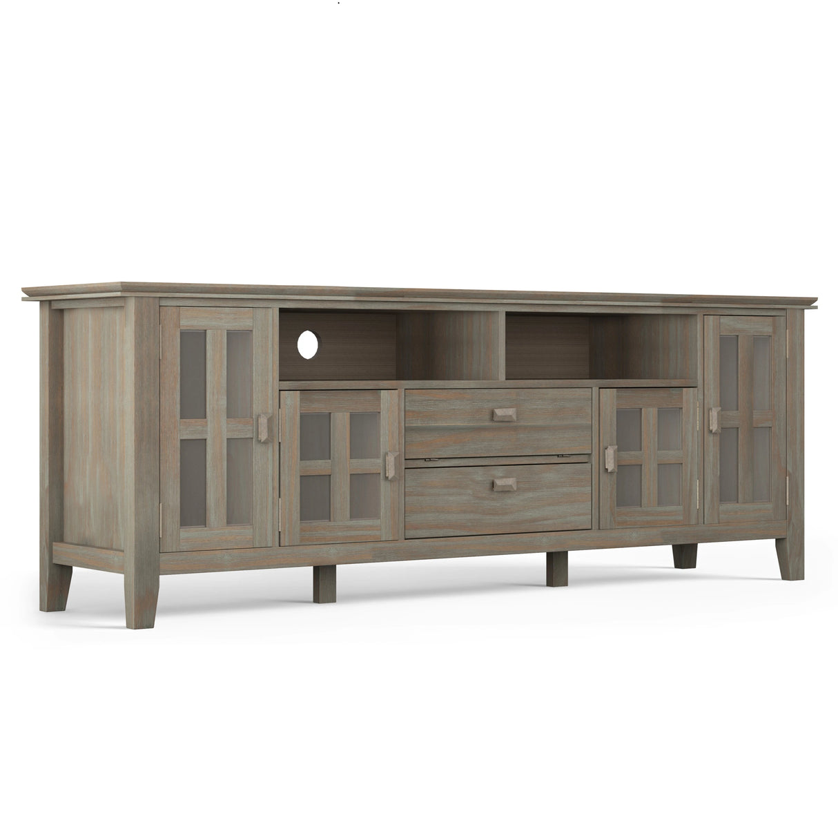 Artisan 72 inch Wide Solid Wood TV Stand in Distressed Grey For TVs up to 80 inches - sold by Home Elegance USA