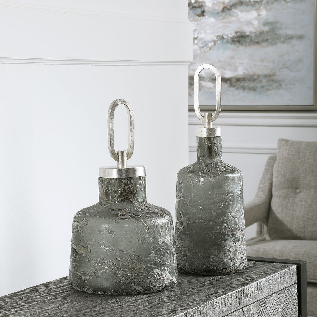 Storm Art Glass Bottles (Set of 2) - Dark Gray by Uttermost - View 4