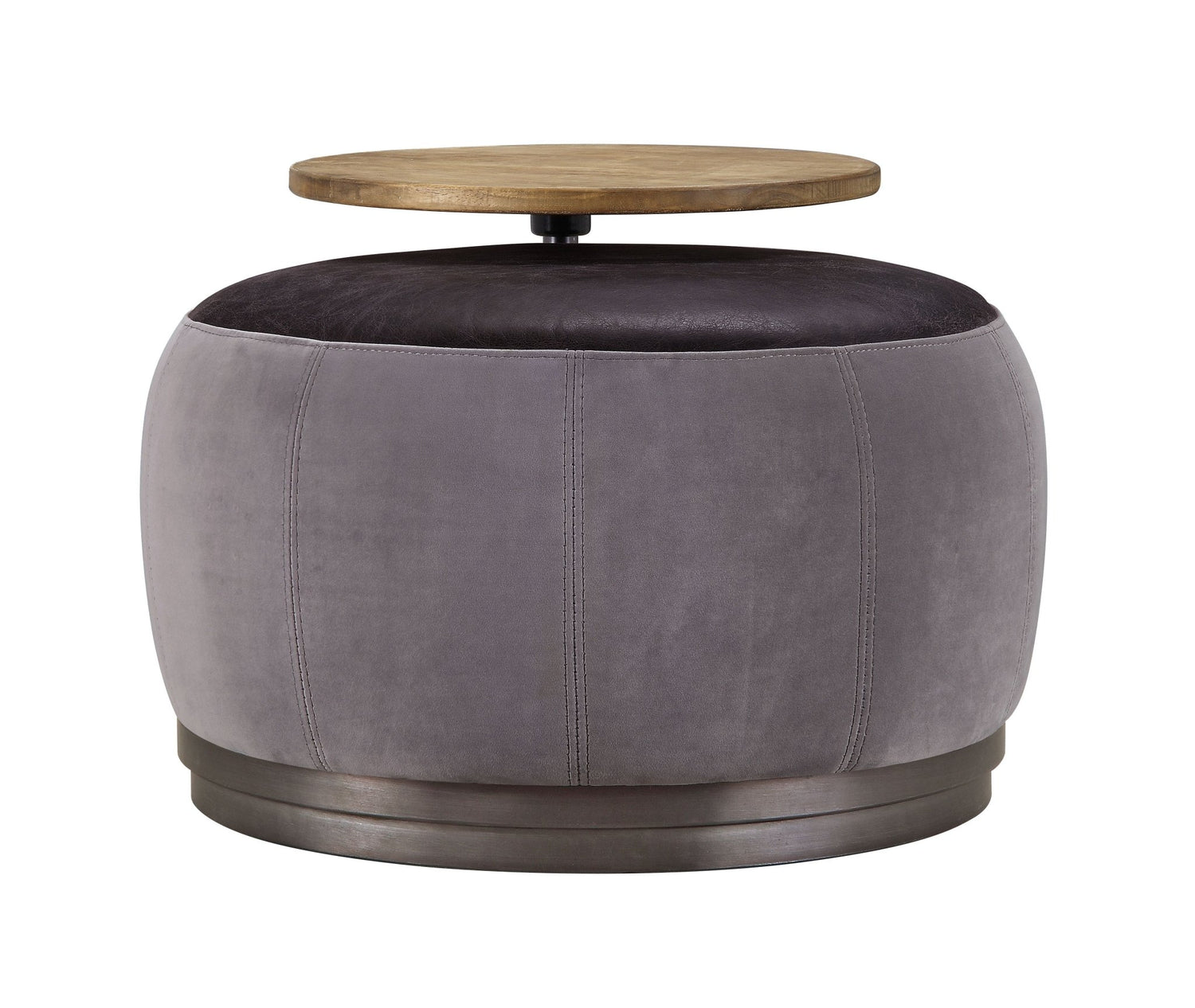 Decapree Ottoman 59271 Antique Slate Top Grain Leather & Gray Velvet | Acme | Home Elegance USA