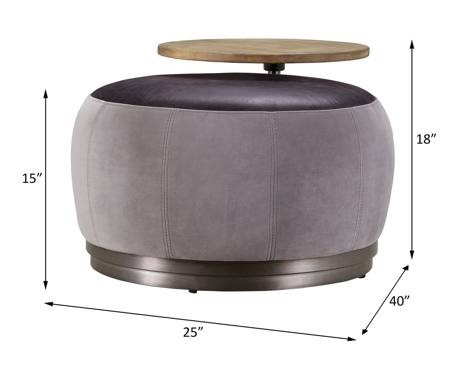 Decapree Ottoman 59271 Antique Slate Top Grain Leather & Gray Velvet | Acme | Home Elegance USA