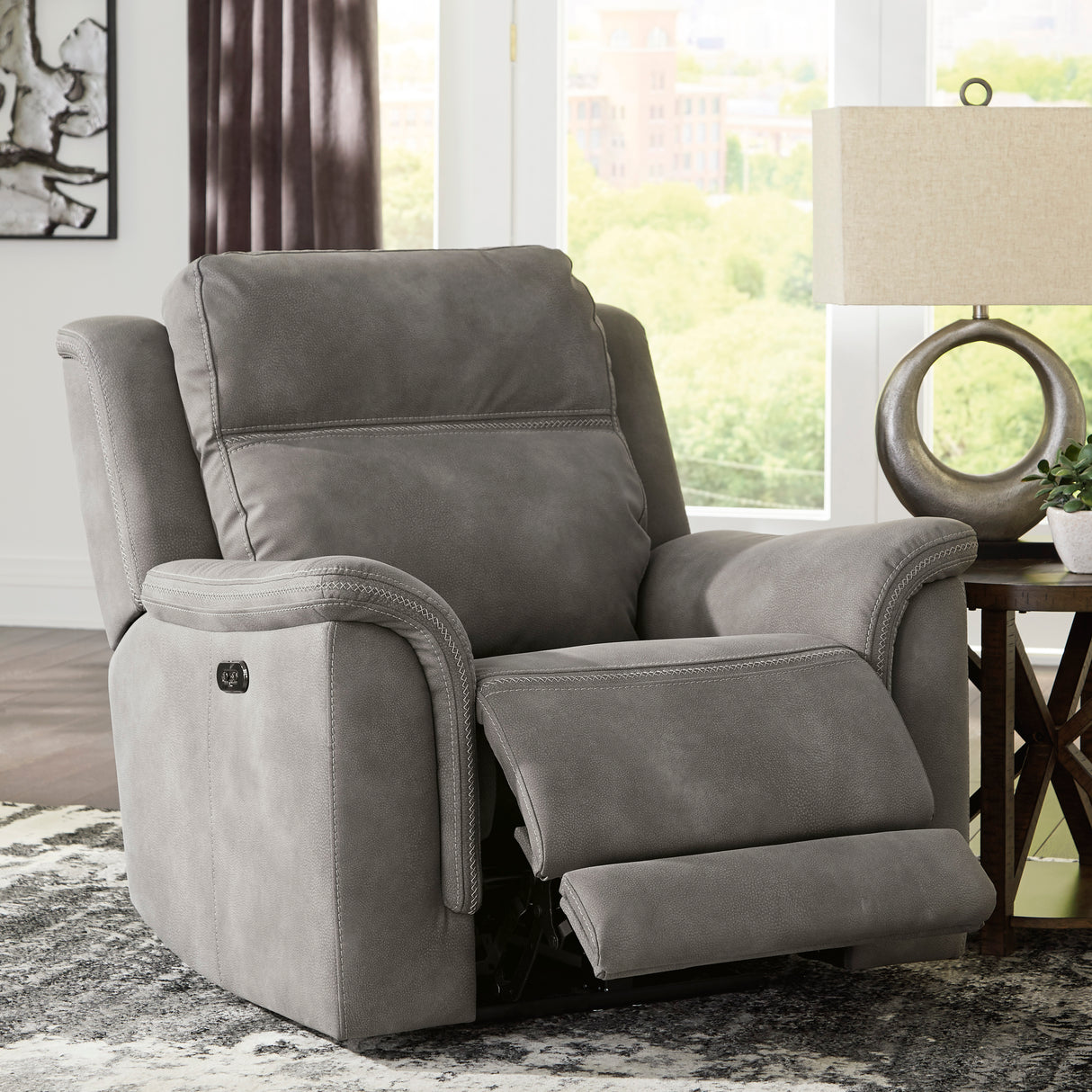 Ashley Slate Next-Gen DuraPella PWR Recliner/ADJ Headrest - Microfiber - Home Elegance USA