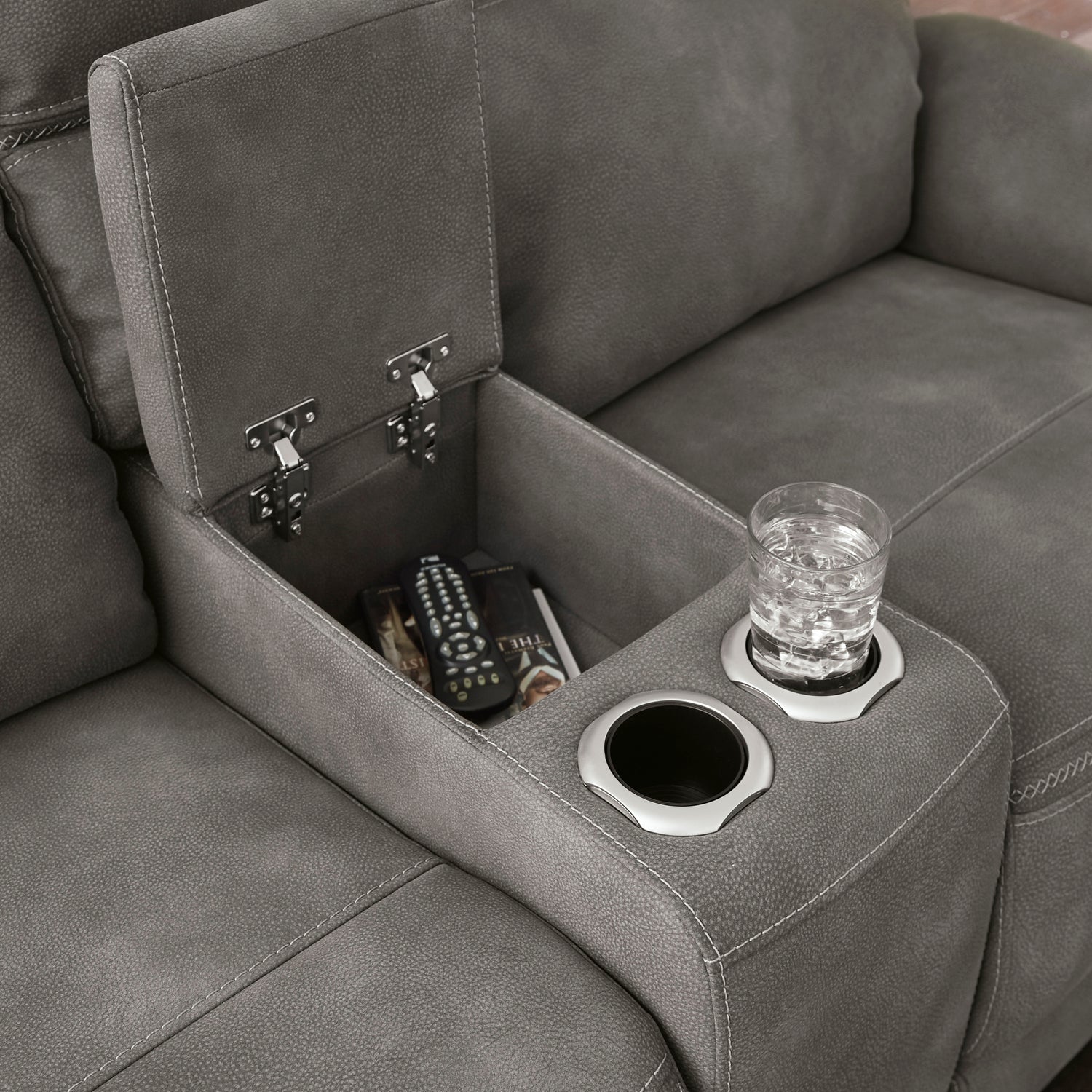 Ashley Slate Next-Gen DuraPella PWR REC Loveseat/CON/ADJ HDRST - Microfiber - Home Elegance USA