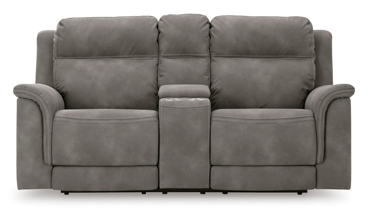 Ashley Slate Next-Gen DuraPella PWR REC Loveseat/CON/ADJ HDRST - Microfiber - Home Elegance USA
