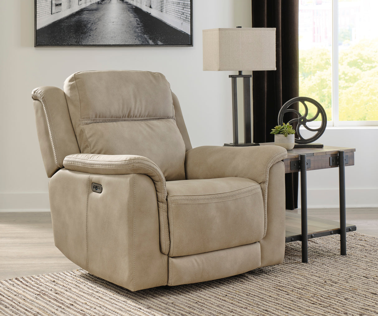 Ashley Sand Next-Gen DuraPella PWR Recliner/ADJ Headrest - Microfiber - Home Elegance USA