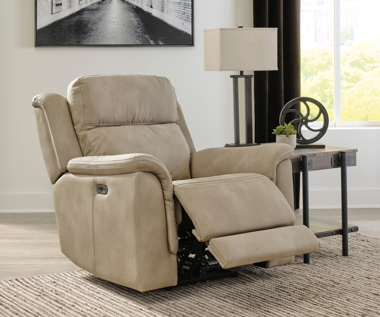 Ashley Sand Next-Gen DuraPella PWR Recliner/ADJ Headrest - Microfiber - Home Elegance USA