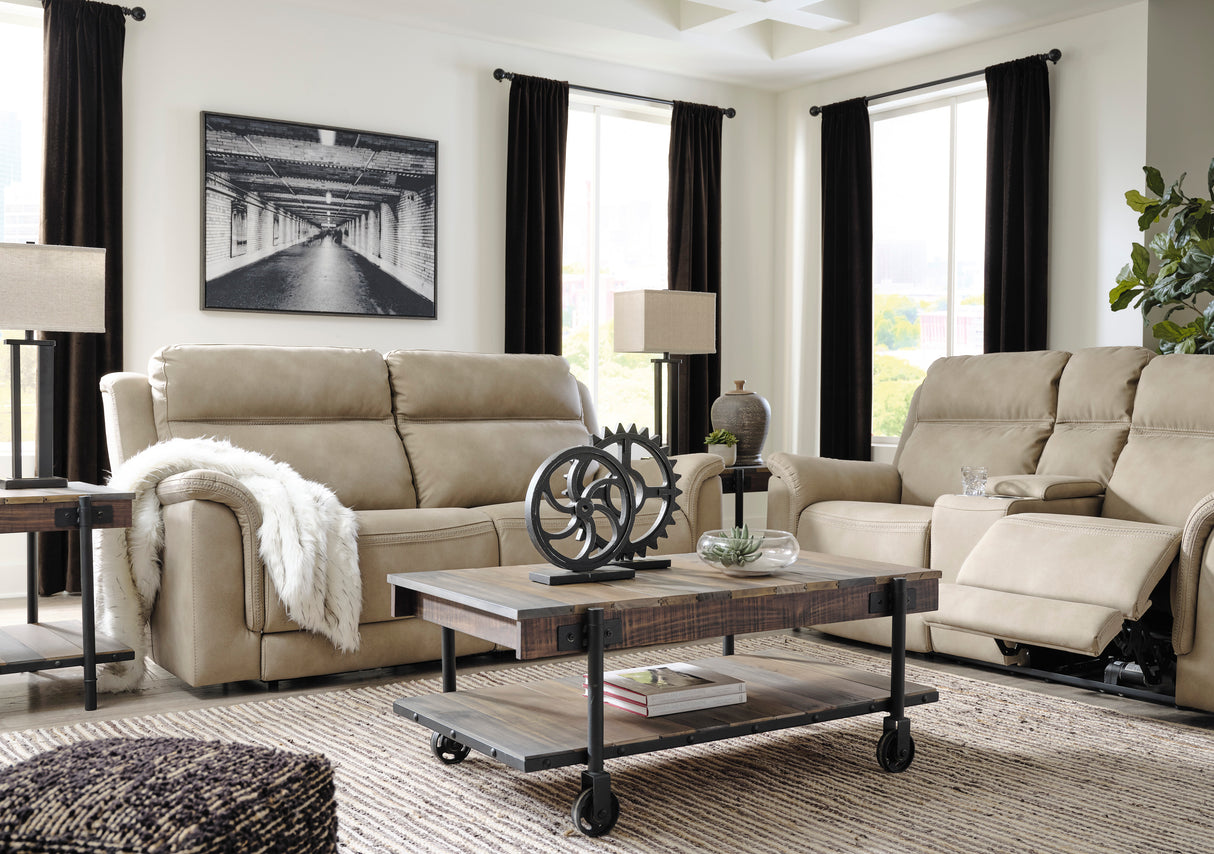 Ashley Sand Next-Gen DuraPella PWR REC Loveseat/CON/ADJ HDRST - Microfiber - Home Elegance USA