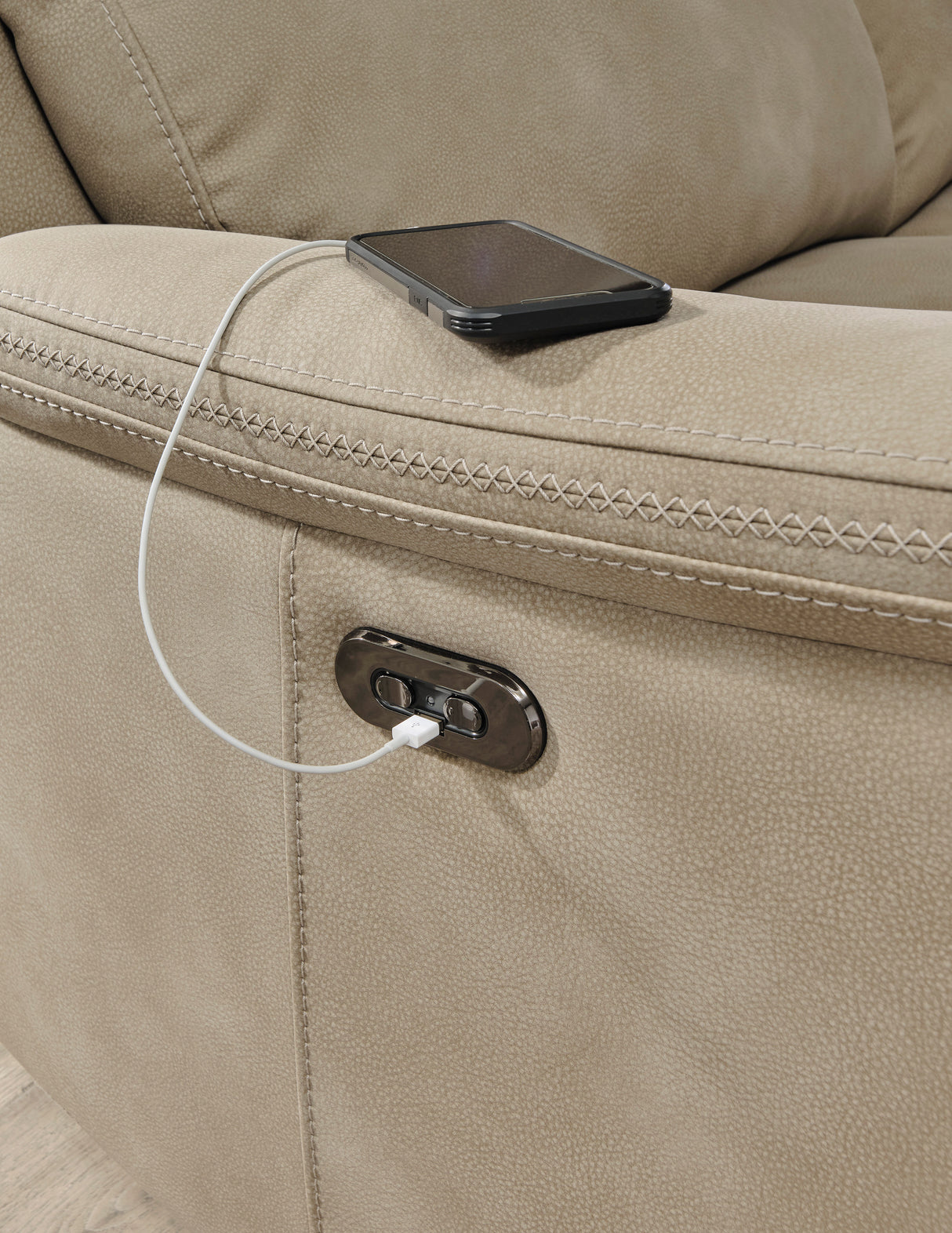 Ashley Sand Next-Gen DuraPella PWR REC Loveseat/CON/ADJ HDRST - Microfiber - Home Elegance USA