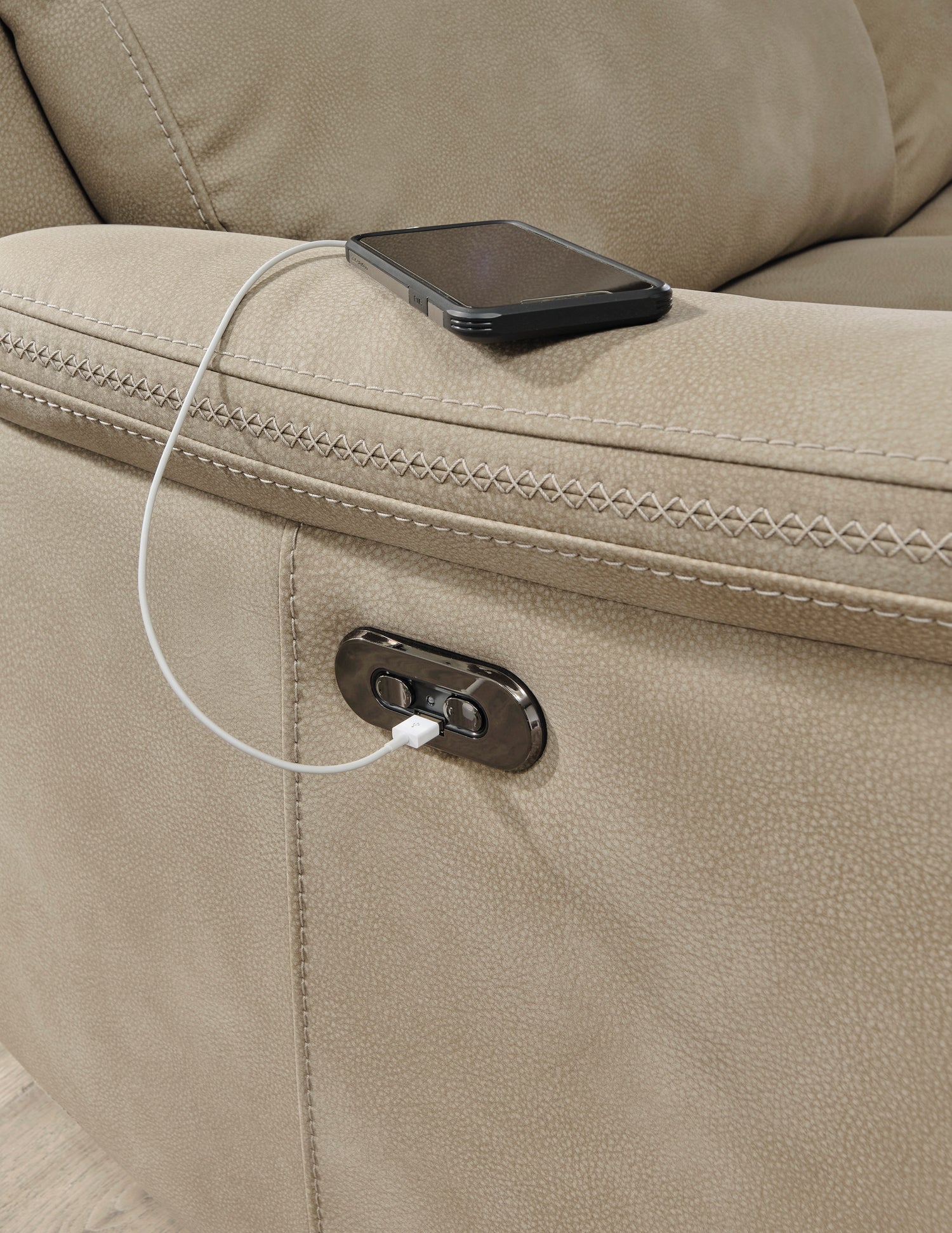Ashley Sand Next-Gen DuraPella PWR REC Loveseat/CON/ADJ HDRST - Microfiber - Home Elegance USA