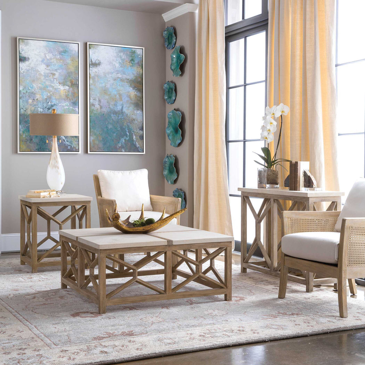Catali Stone Console Table Ivory - Light Brown by Uttermost - View 3