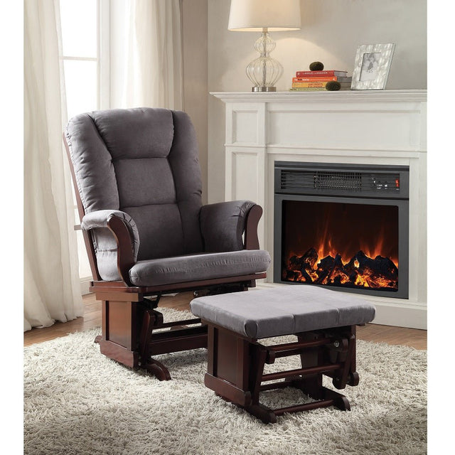 Adeliza Glider Chair & Ottoman 59338 Gray Microfiber & Cherry Finish | Acme | Home Elegance USA