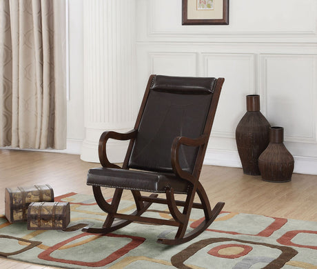 Acme - Triton Rocking Chair 59535 Espresso Synthetic Leather & Walnut Finish