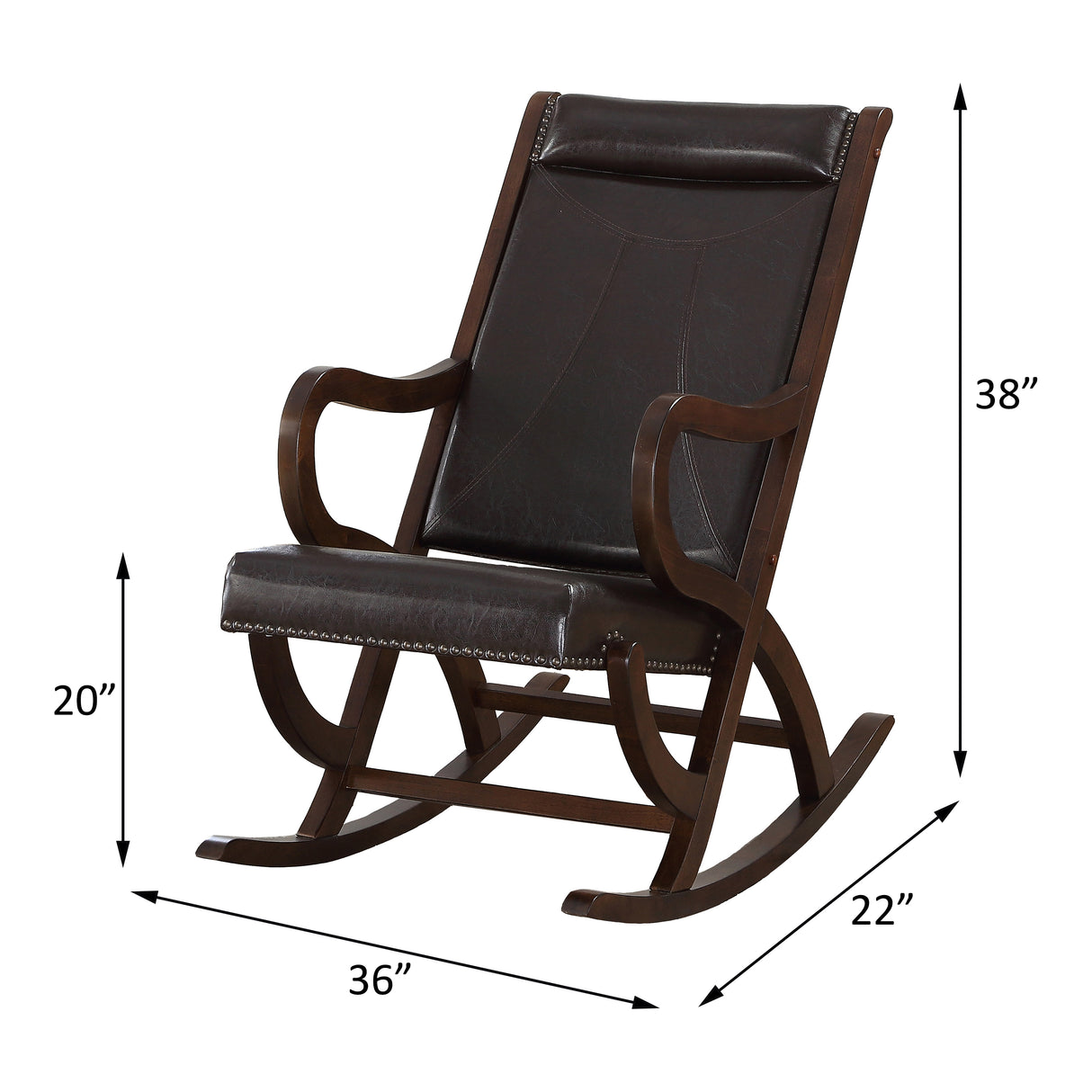 Acme - Triton Rocking Chair 59535 Espresso Synthetic Leather & Walnut Finish