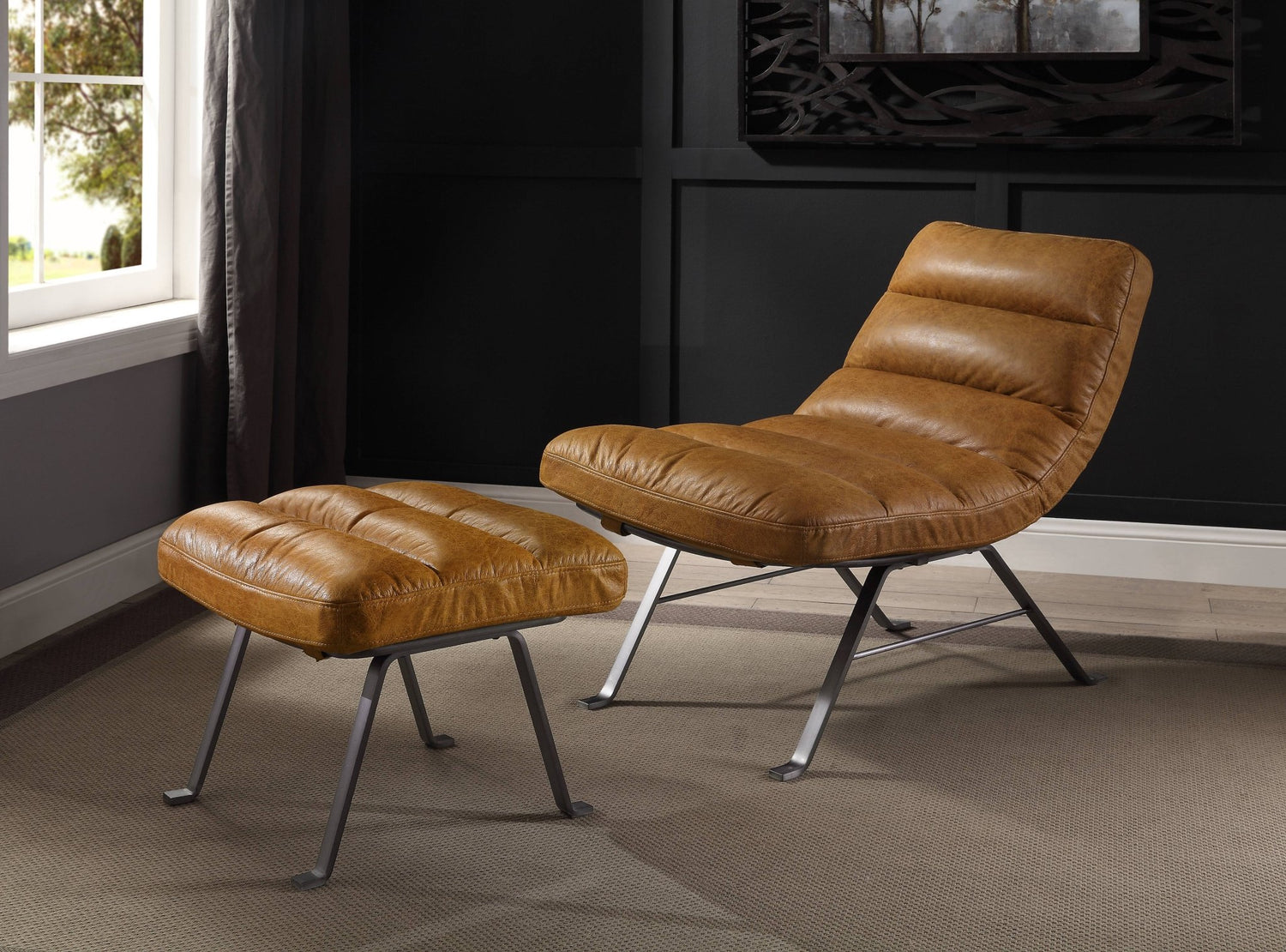 Bison Ottoman 59652 Toffee Top Grain Leather | Acme | Home Elegance USA