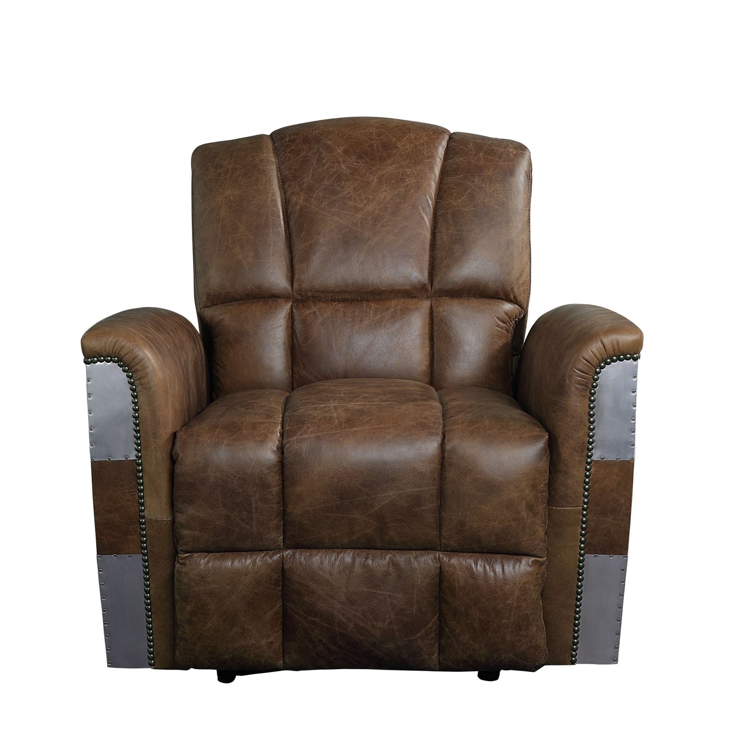 Brancaster Power Motion Recliner 59718 Retro Brown Top Grain Leather & Aluminum | Acme | Home Elegance USA
