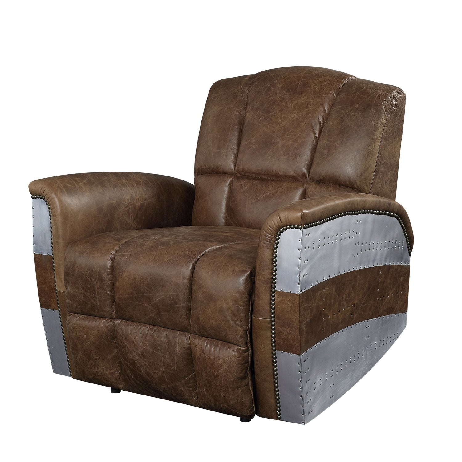 Brancaster Power Motion Recliner 59718 Retro Brown Top Grain Leather & Aluminum | Acme | Home Elegance USA