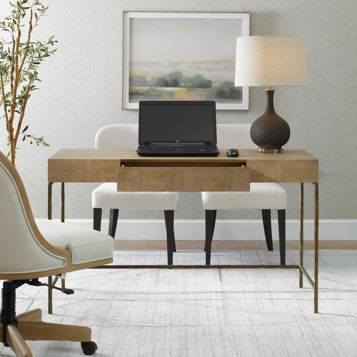 Aristotle Natural Wood Modern Desk - Light Brown by Uttermost - View 4