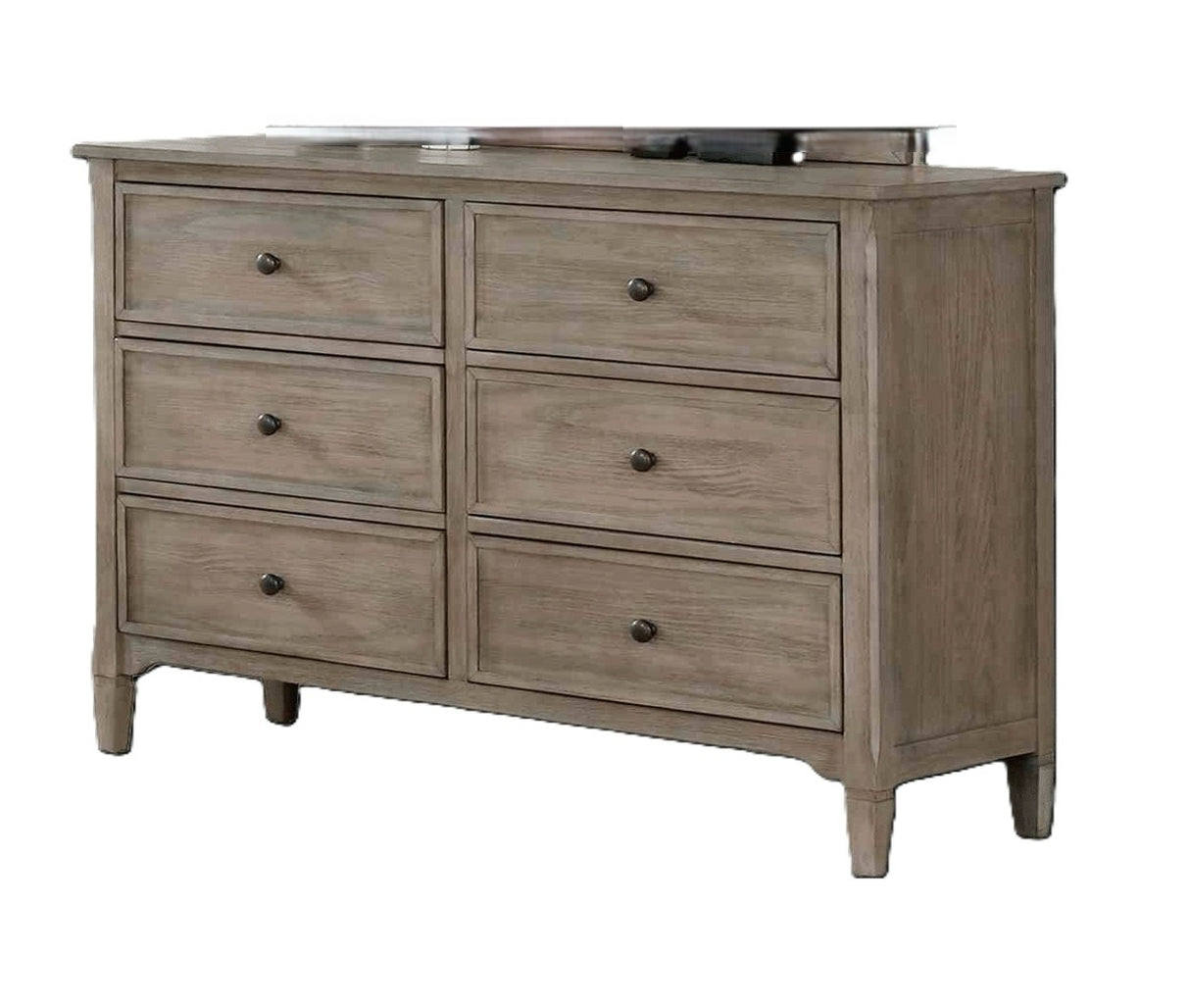 Transitional Style Wire-Brushed Warm Gray 1pc Dresser Round Pull Knobs Wood Grain Texture Bedroom Furniture