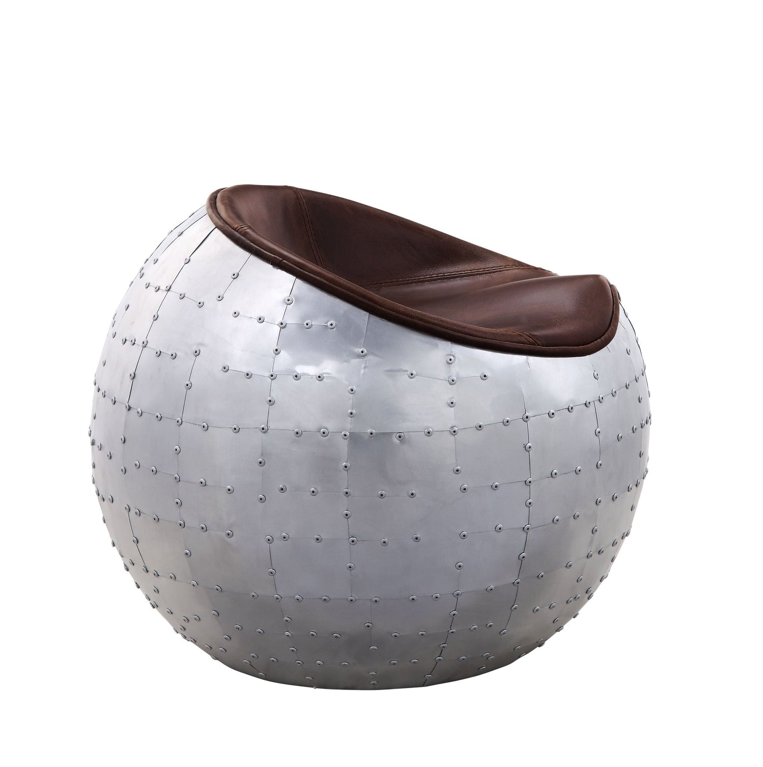 Brancaster Ottoman 59836 Retro Brown Top Grain Leather & Aluminum | Acme | Home Elegance USA