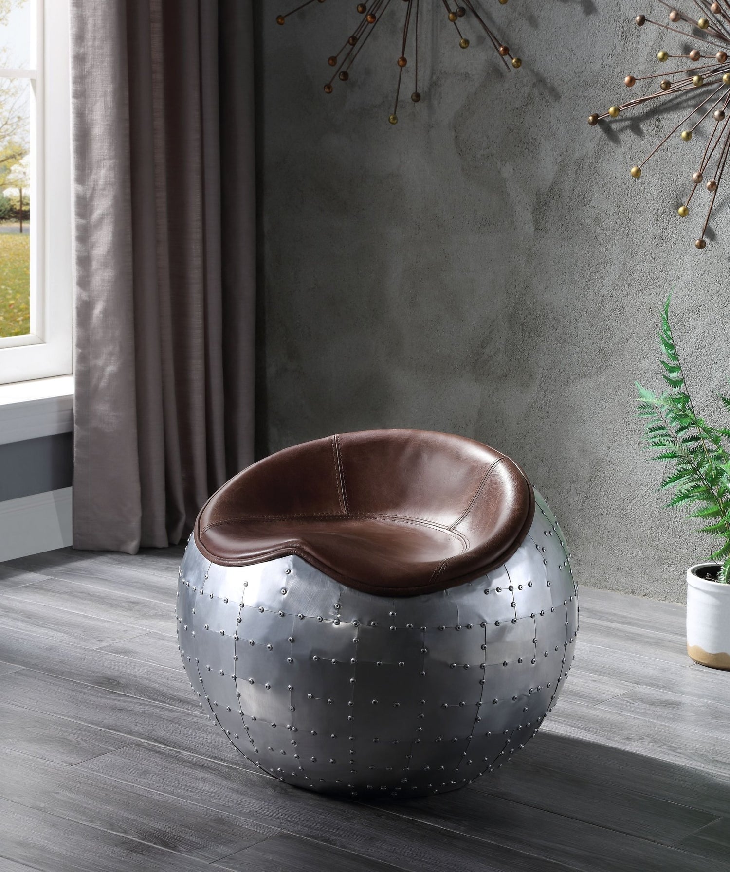 Brancaster Ottoman 59836 Retro Brown Top Grain Leather & Aluminum | Acme | Home Elegance USA