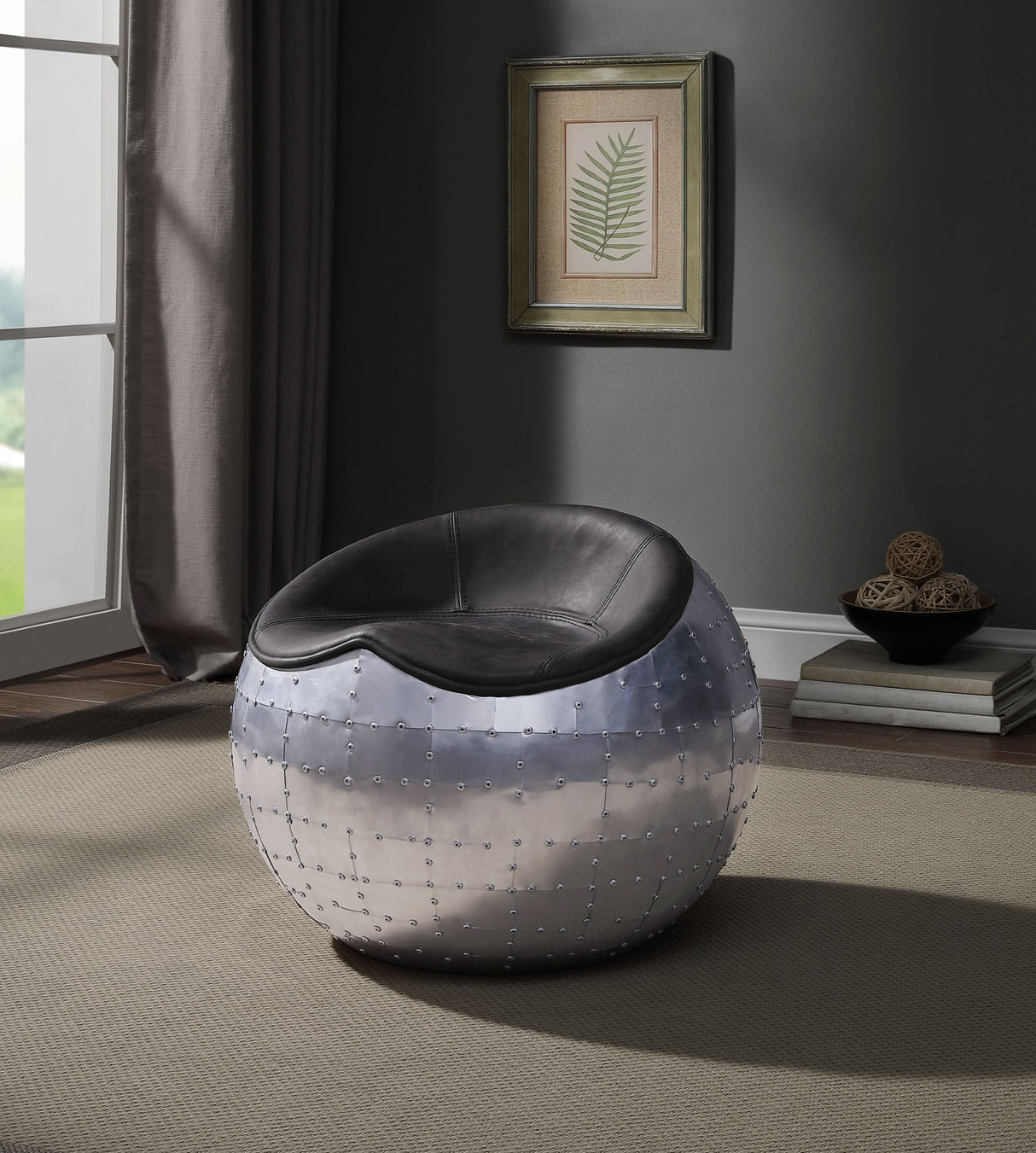 Brancaster Ottoman 59837 Antique Ebony Top Grain Leather & Aluminum | Acme | Home Elegance USA