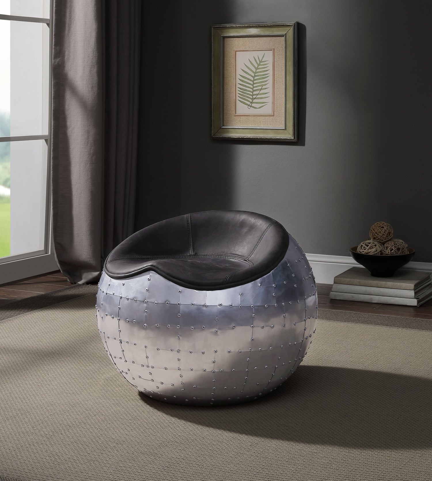 Brancaster Ottoman 59837 Antique Ebony Top Grain Leather & Aluminum | Acme | Home Elegance USA