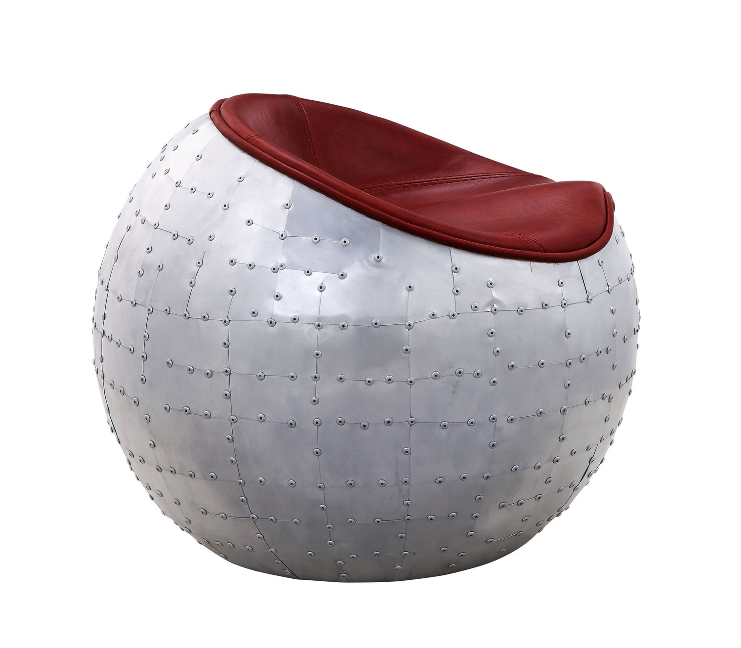 Brancaster Ottoman 59838 Antique Red Top Grain Leather & Aluminum | Acme | Home Elegance USA