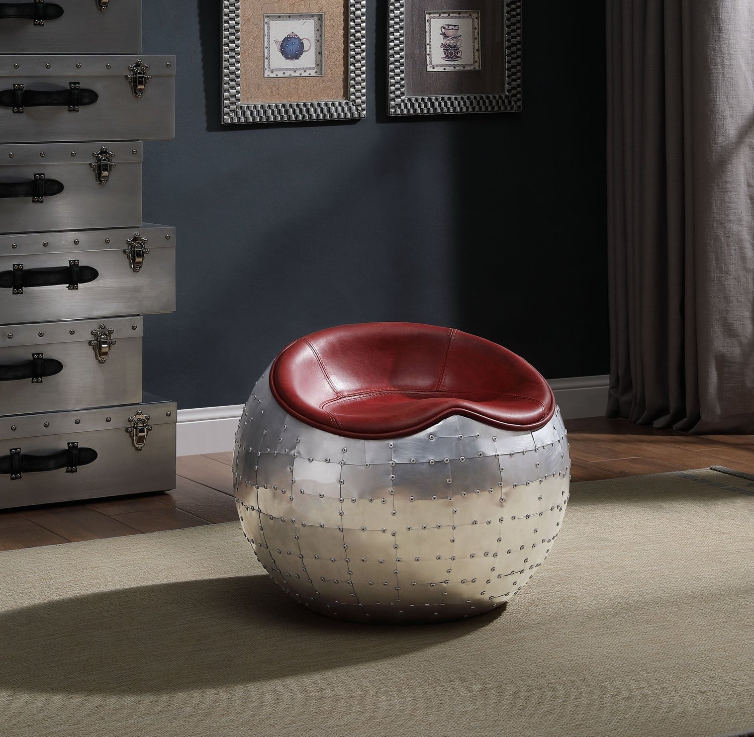 Brancaster Ottoman 59838 Antique Red Top Grain Leather & Aluminum | Acme | Home Elegance USA