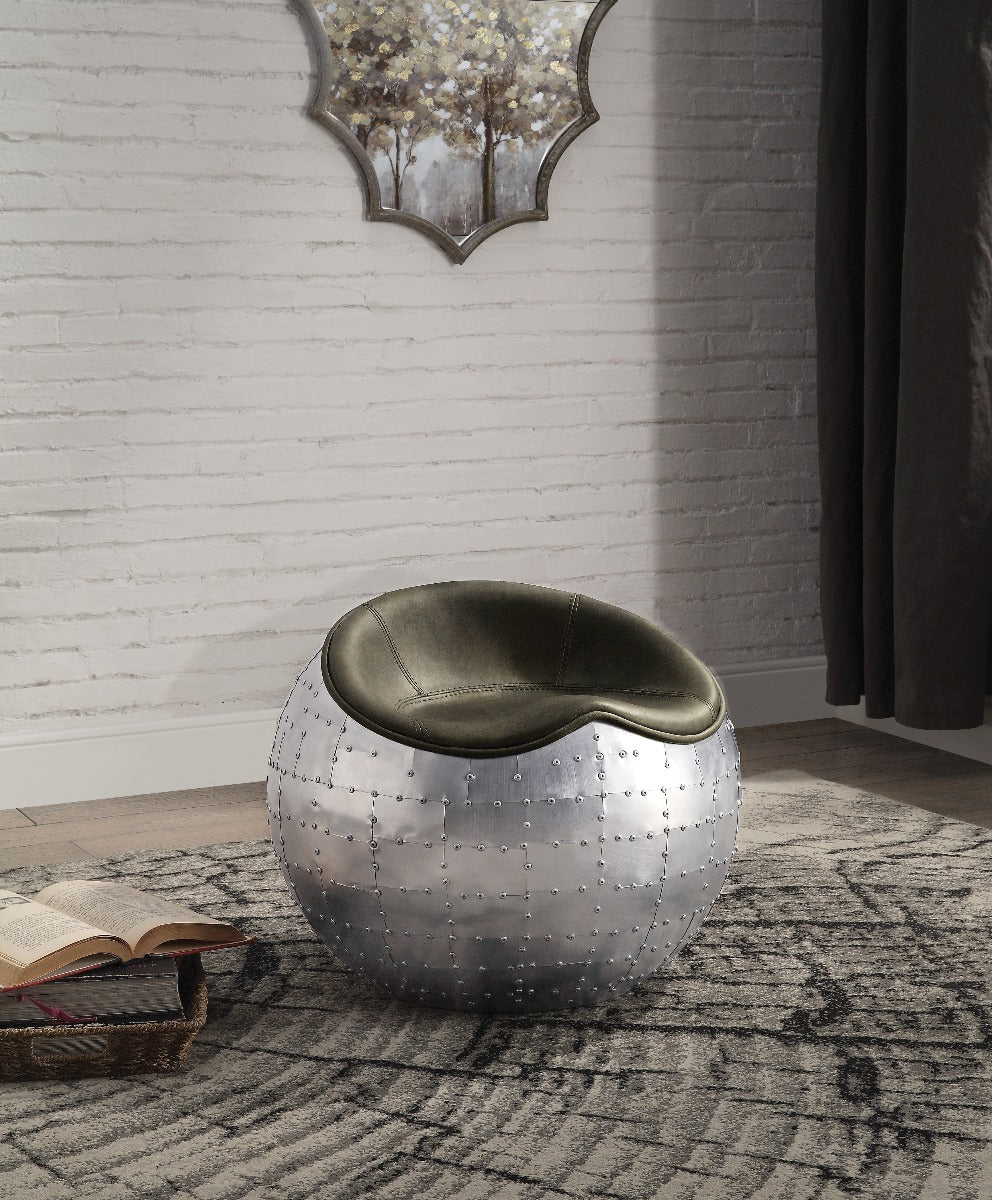 Brancaster Ottoman 59839 Antique Emerald Top Grain Leather & Aluminum | Acme | Home Elegance USA