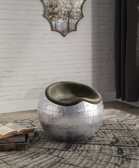 Brancaster Ottoman 59839 Antique Emerald Top Grain Leather & Aluminum | Acme | Home Elegance USA