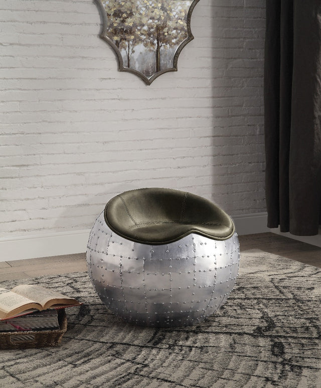 Brancaster Ottoman 59839 Antique Emerald Top Grain Leather & Aluminum | Acme | Home Elegance USA