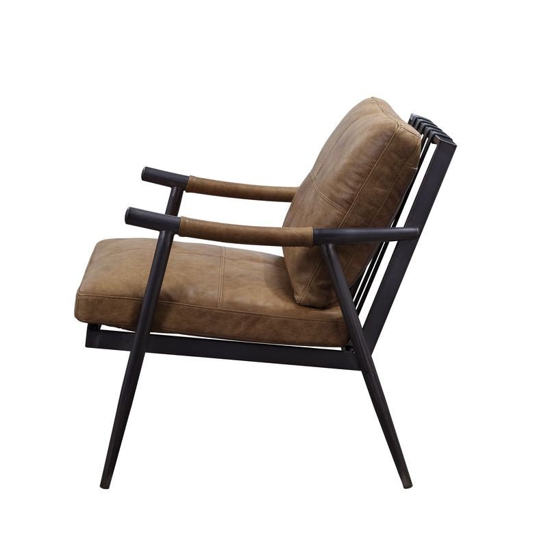Anzan Accent Chair 59949 Berham Chestnut Top Grain Leather & Matt Iron Finish | Acme | Home Elegance USA