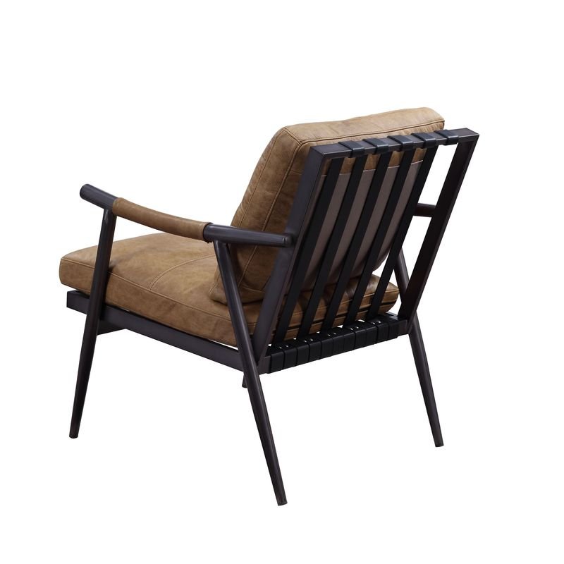 Anzan Accent Chair 59949 Berham Chestnut Top Grain Leather & Matt Iron Finish | Acme | Home Elegance USA