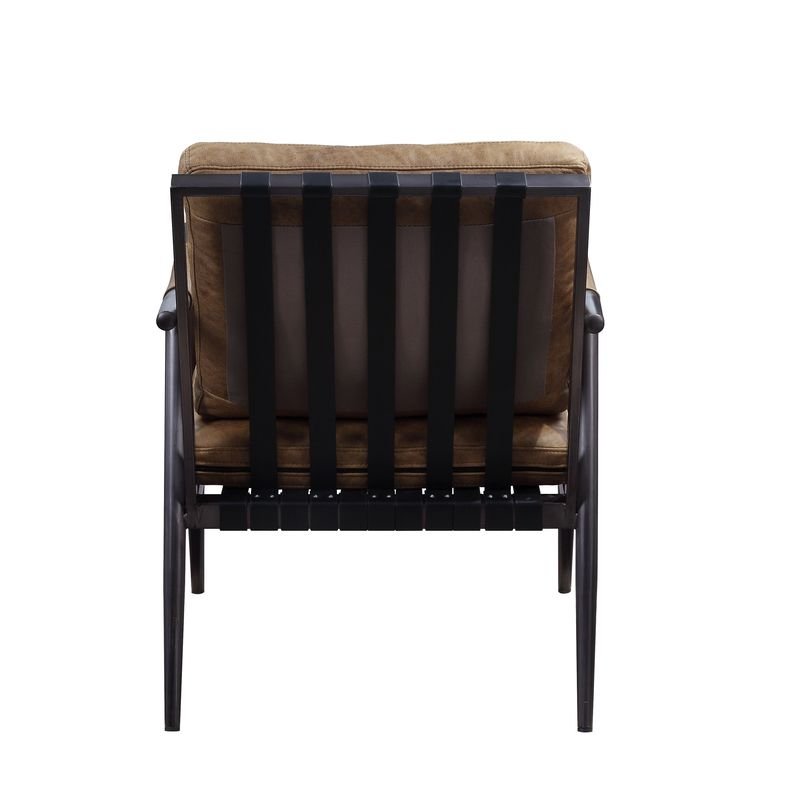 Anzan Accent Chair 59949 Berham Chestnut Top Grain Leather & Matt Iron Finish | Acme | Home Elegance USA