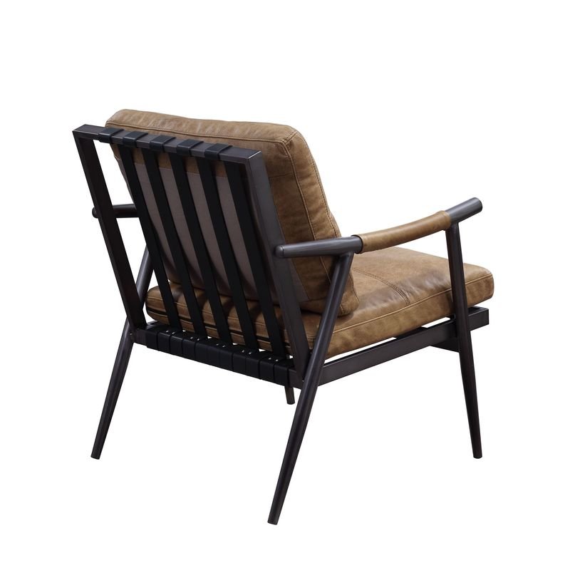 Anzan Accent Chair 59949 Berham Chestnut Top Grain Leather & Matt Iron Finish | Acme | Home Elegance USA