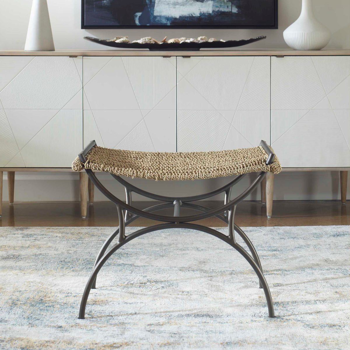 Playa Seagrass Small Bench - Black / Dark Gray by Uttermost - View 3