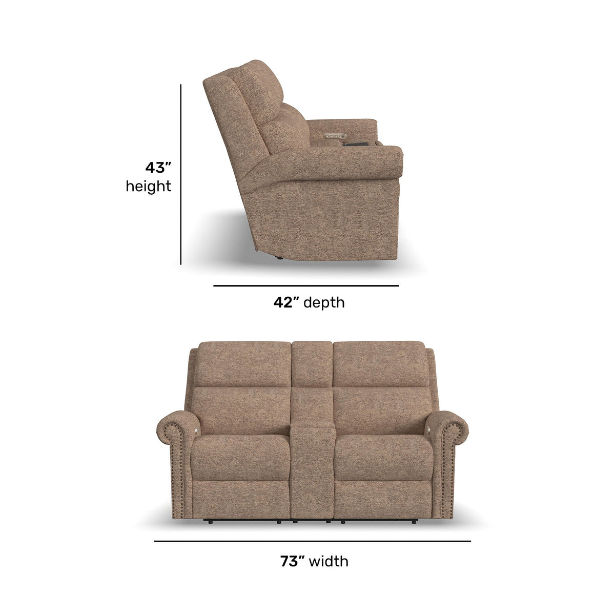 Bernard Power Reclining Loveseat With Console, Power Headrest, & Lumbar | Flexsteel