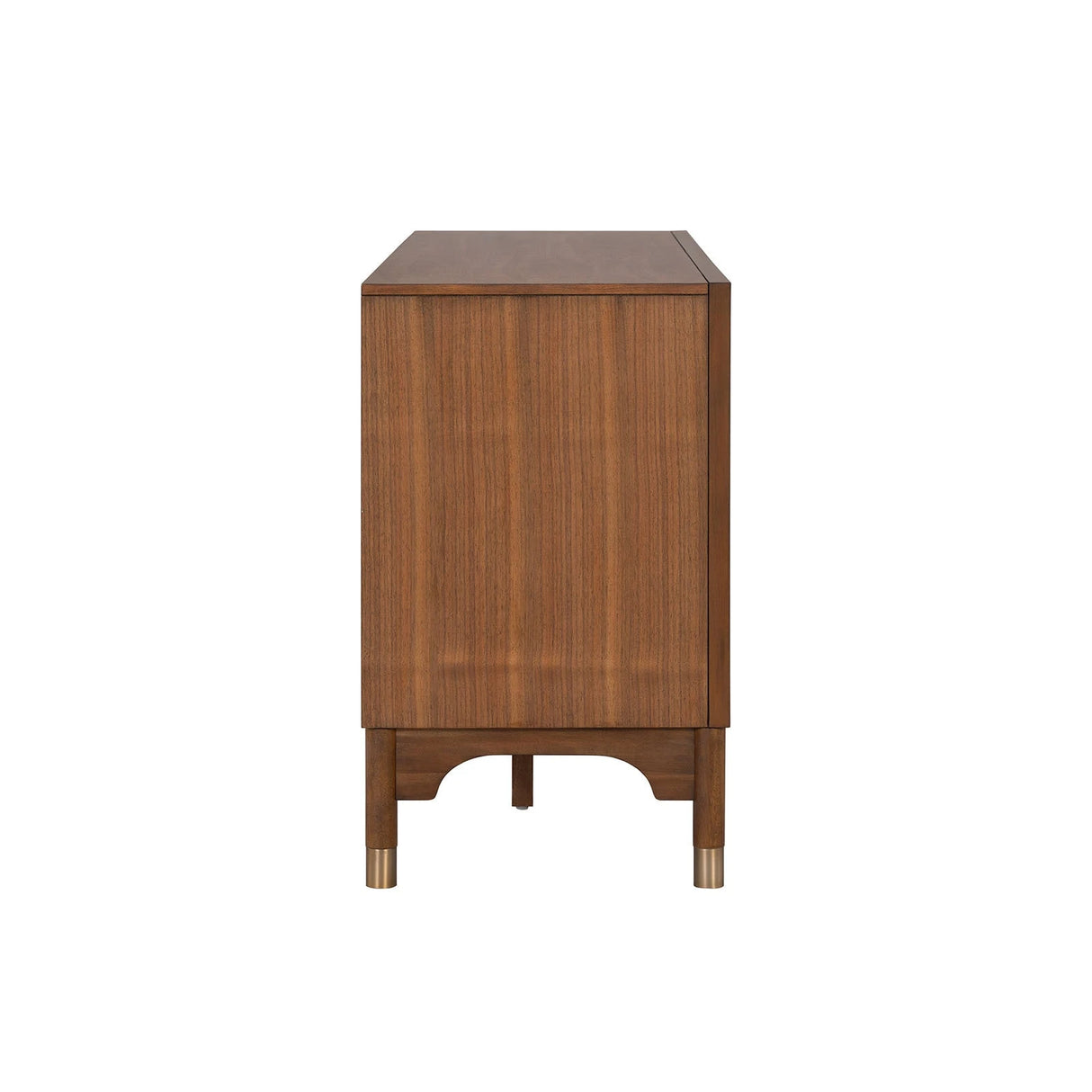 Mid-Century Modern TV Stand Gold Capped Legs Adjustable Shelves Walnut Finish - sold by Home Elegance USA