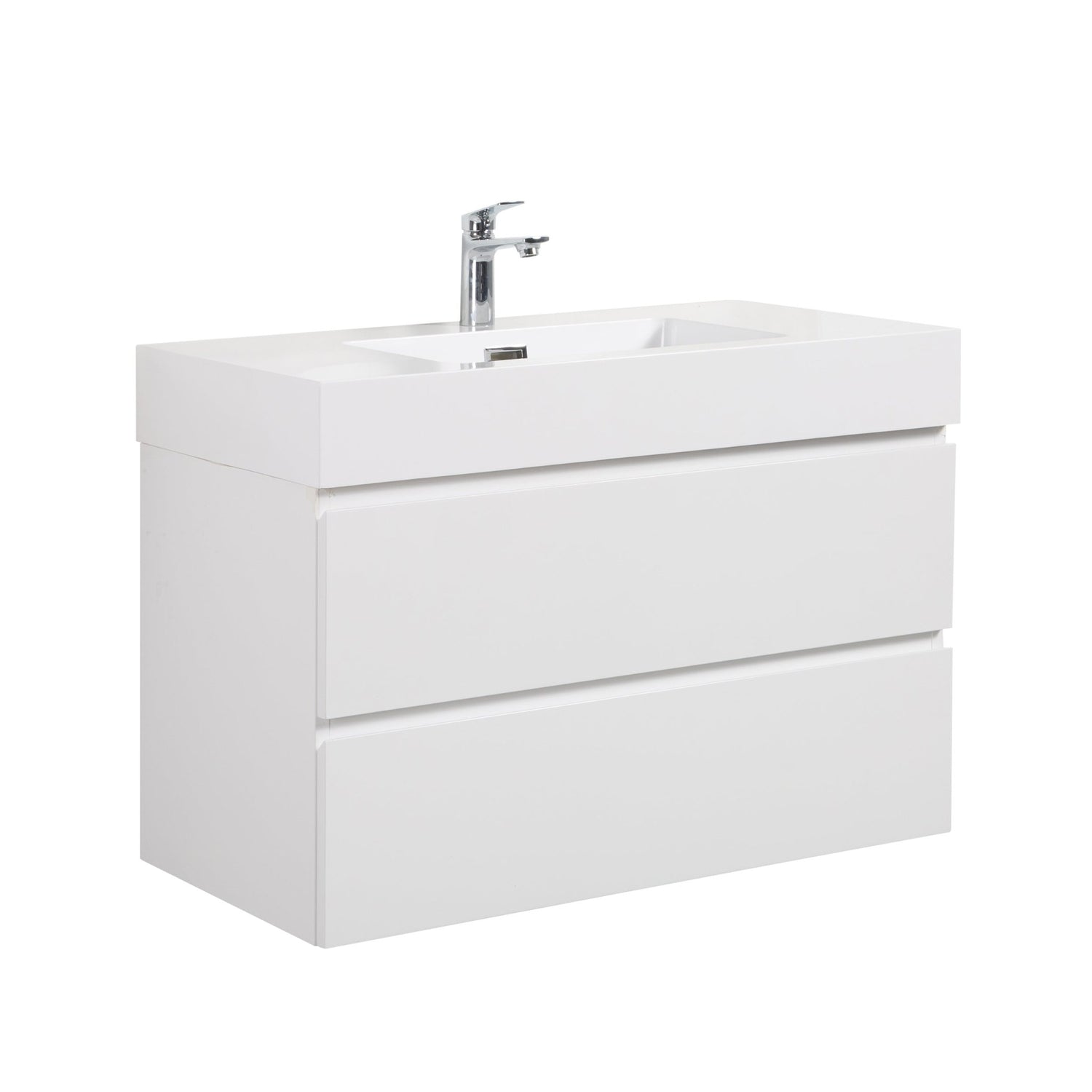 Alice 36" White Bathroom Vanity with Sink, Large Storage Wall Mounted Floating Bathroom Vanity for Modern Bathroom, One - Piece White Sink Basin without Drain and Faucet | Home Elegance USA