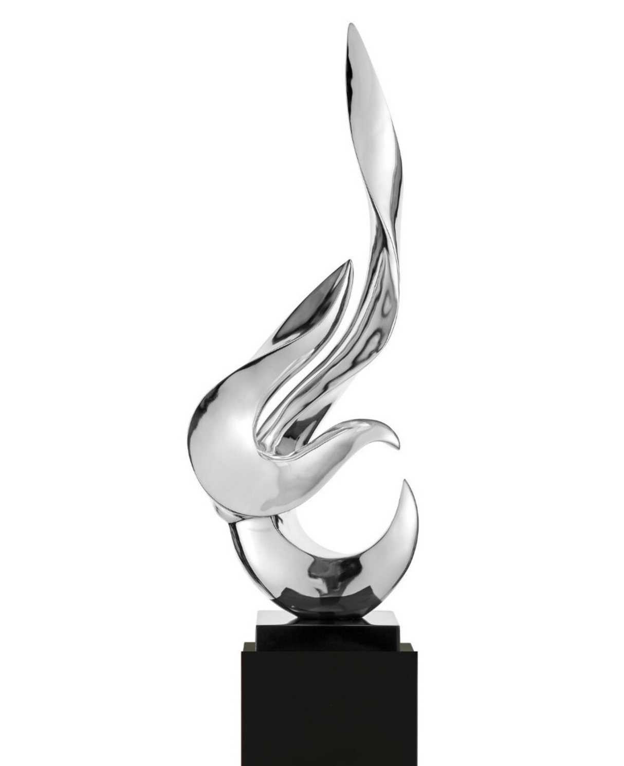 Flame 65" Tall Floor Sculpture // Chrome with Black Stand | Finesse - Home Elegance USA