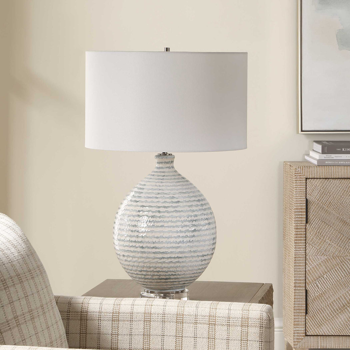 Clary Horizontally Striped Table Lamp - Gray / White by Uttermost - View 3