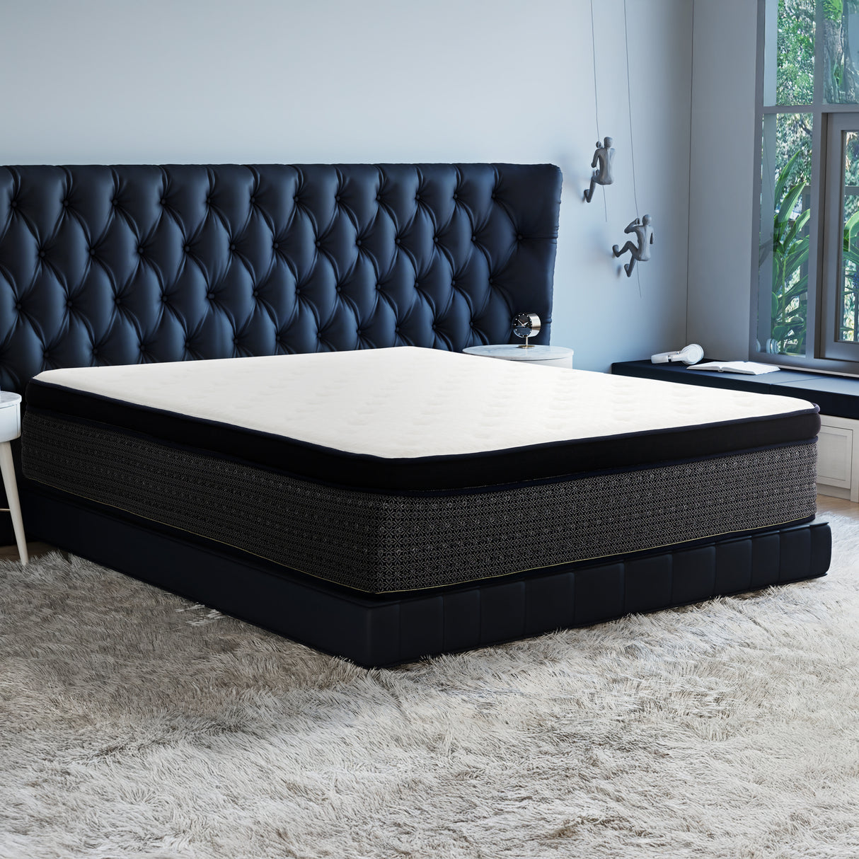 14 Inch Euro Top Cooling Hybrid King Size Mattress with Ice Yarn Cover, Gel Memory Foam, Pocket Coils & Edge Support