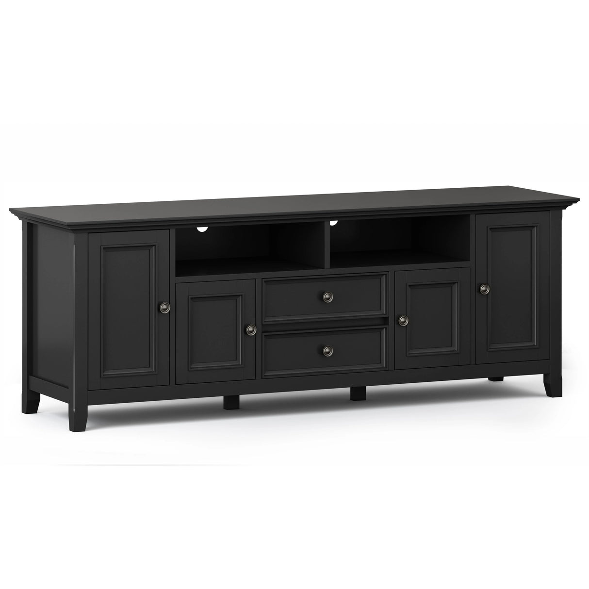 Soporte para TV Amherst de madera maciza de 72 pulgadas de ancho en color negro Para televisores de hasta 80 pulgadas