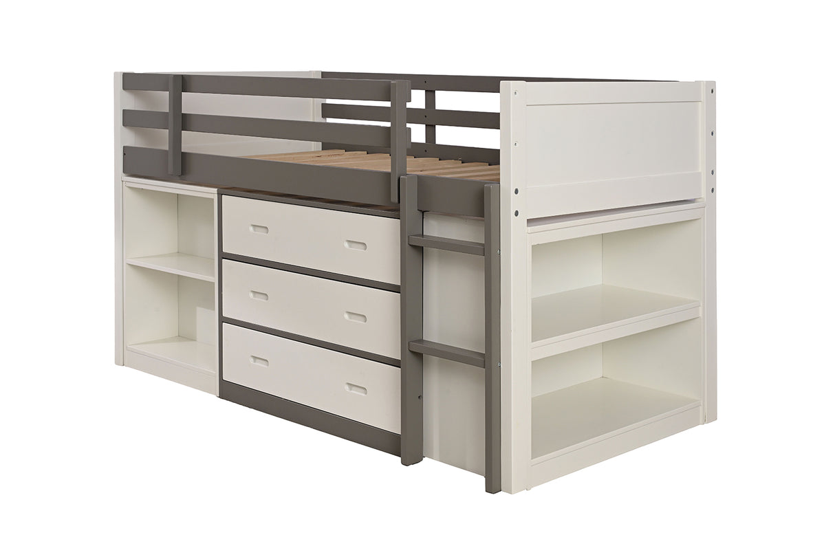 Contemporary Style Twin Bunk Bed Open Shelves Nesting Desk 3 Drawers White And Gray Finish Bedroom Furniture - sold by Home Elegance USA